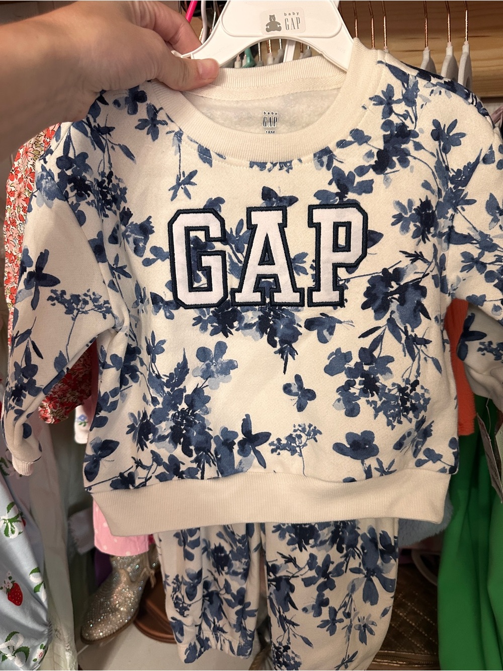 GAP White and Navy Floral Kids Sweatshirt Set